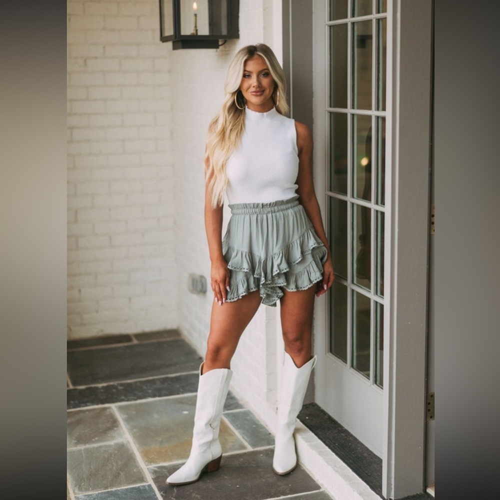 NWT Shop These Three Ruffle Tiered Shorts- dusty olive